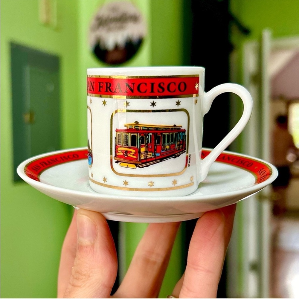San Francisco Cable Car Souvenir Cup and Saucer Mini Espresso Candle Decor Art - Picture 2 of 8